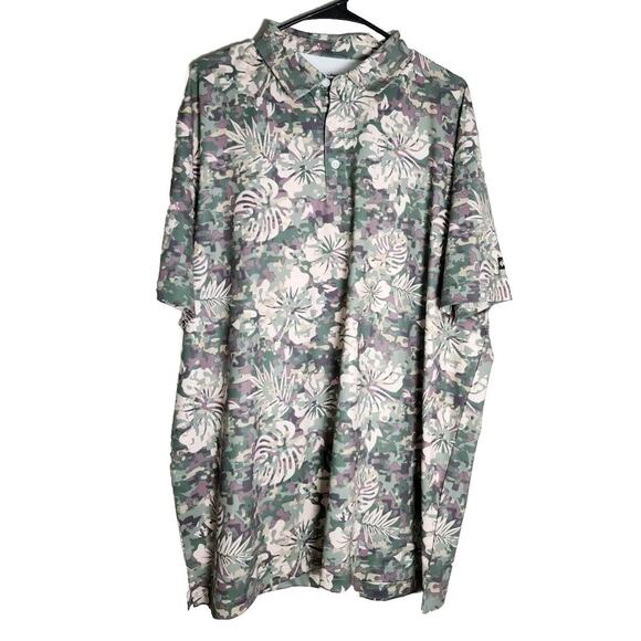 Kaipar Polo Shirt Mens XXL Green Maui Camo Floral Hawaiian Performance Golf - Picture 1 of 6